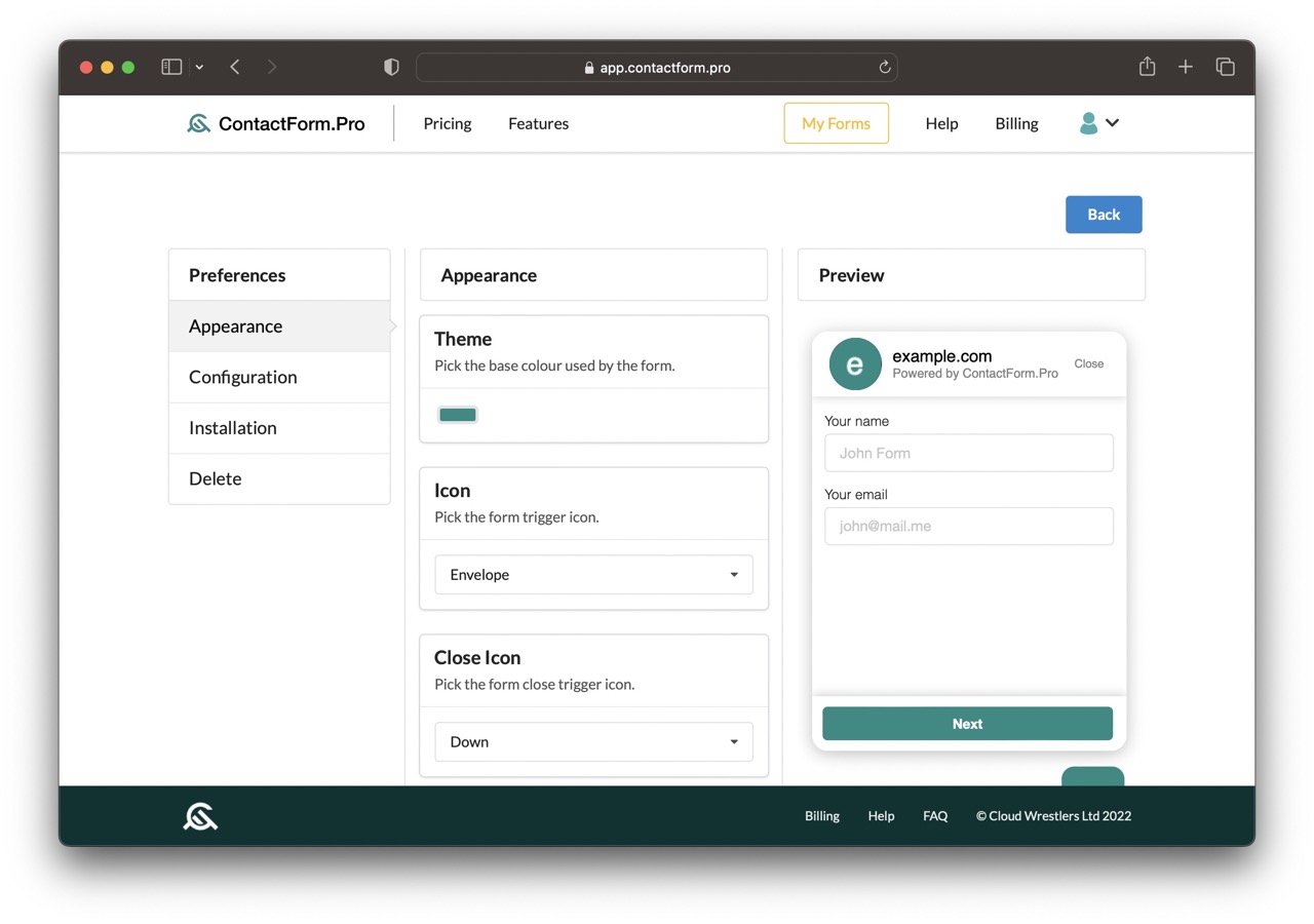 ContactForm.Pro preferences